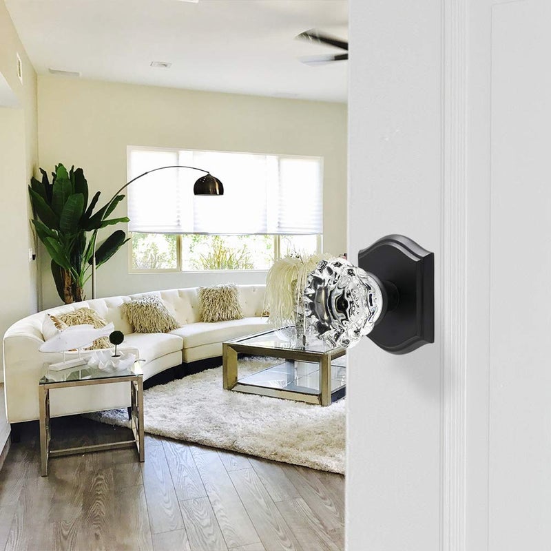CLCTK Passage Glass Door Knobs Interior, Antique Crystal Door Knobs for Hall and Closet, Matte Black - Image 3